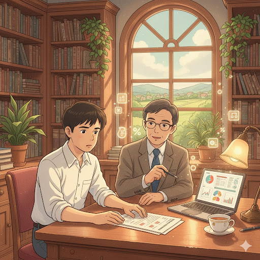 복잡한 포괄임금제 오남용 관련 서류를 보며 고민에 빠진 직장인이 전문가의 도움을 받는 모습