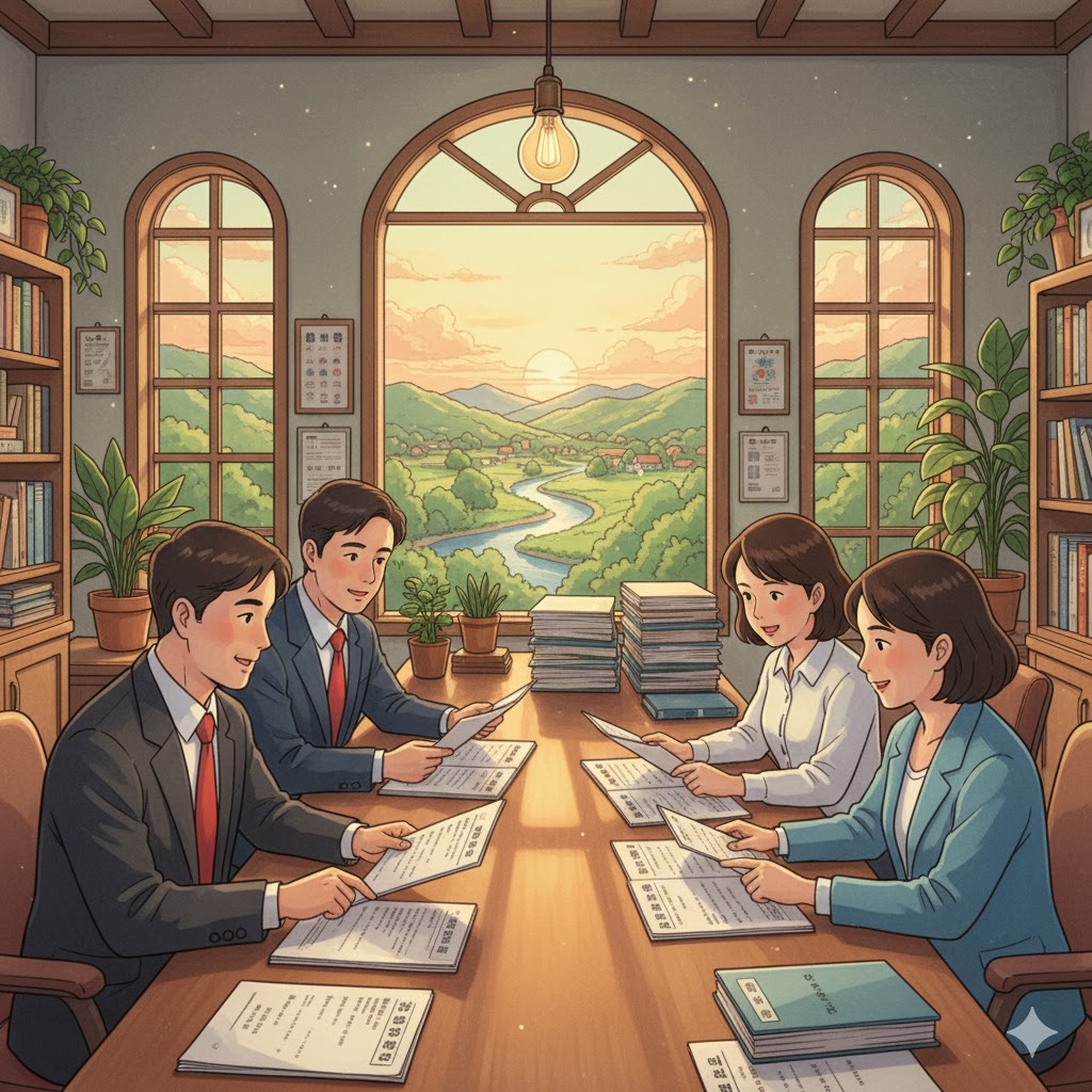 노사협의회 회의 내용을 실무 법정 서식으로 작성하기 위해 정리하는 모습